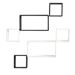 4 in. x 8 in. x 15 in. Black and White Fiber Board Modern Wall Art Decor Floating Shelves (Set of 6)