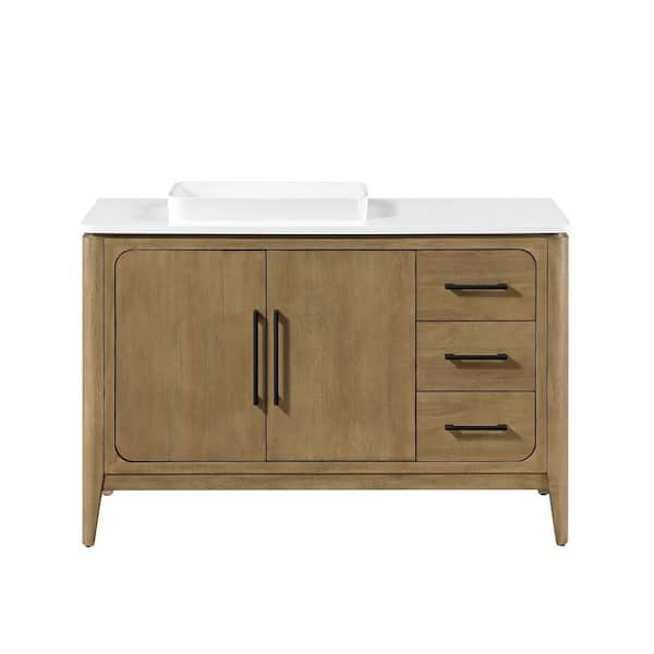 Heidi 48 in. Freestanding Cortado Bath Vanity with White Quartz Top and Matte Black Hardware