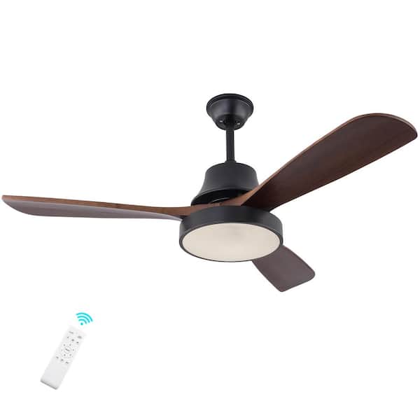 UMEILUCE 52 in. Indoor Black Ceiling Fan with Light and Remote Control Wood Blades