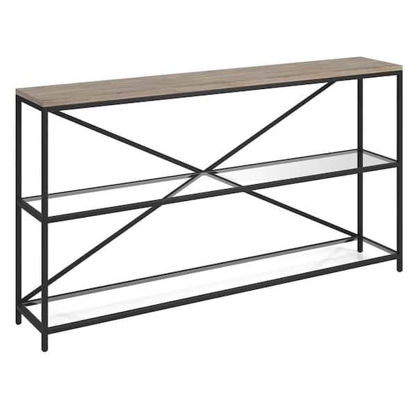 Meyer&Cross Fionn 55 in. Rectangular Blackened Bronze and Antiqued Gray Oak Steel and MDF Console Table