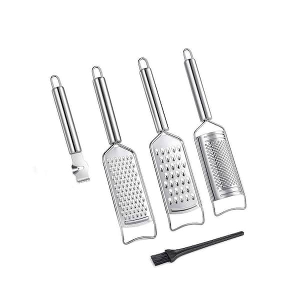 Stainless Steel Silver Kitchen Grater Set with Cleaning Brush Multi-Purpose Zester Peeler Slicer 5-Pieces Set