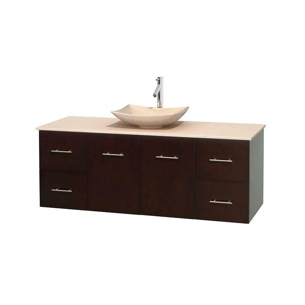 Wyndham Collection Centra 60 in. Vanity in Espresso with Marble Vanity Top in Ivory and Sink