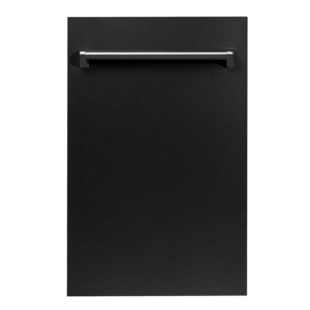 ZLINE Kitchen and Bath 18 in. Top Control 6-Cycle Compact Dishwasher with 2 Racks in Black Matte and Traditional Handle