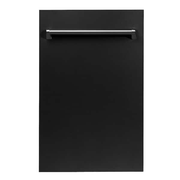 ZLINE Kitchen and Bath 18 in. Top Control 6-Cycle Compact Dishwasher with 2 Racks in Black Matte and Traditional Handle