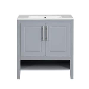 30 in. W x 18.3 in. D x 33 in. H Freestanding Bath Vanity with Ceramic Sink Top in Gray