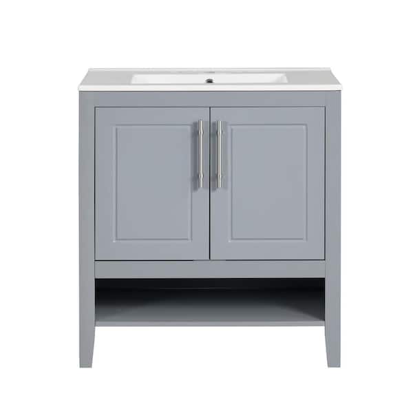 Tileon 30 in. W x 18.3 in. D x 33 in. H Freestanding Bath Vanity with Ceramic Sink Top in Gray