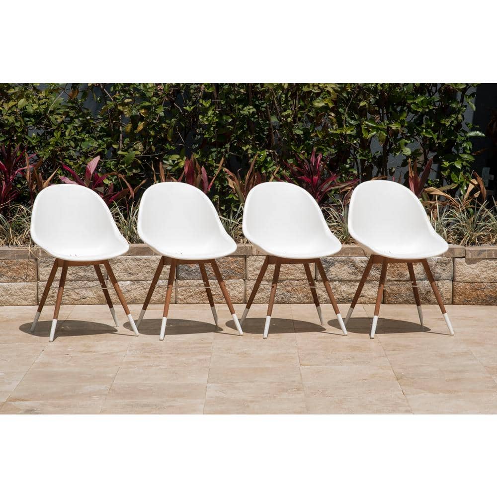 White and Teak Armless Dining Chairs Set of 4