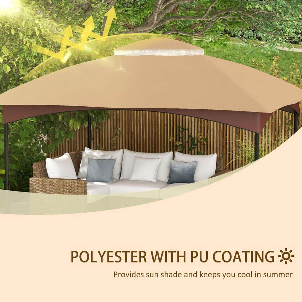 Beige 10' x 12' 2-Tier Gazebo Canopy Replacement with Drainage Holes
