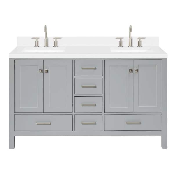 Cambridge 60 in. Double Sink Freestanding Bathroom Vanity in Gray with Carrara White Quartz Top
