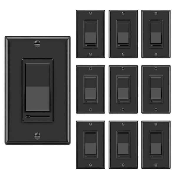 Lukyamzn Black Rocker Dimmer Switch for Dimmable LED, Halogen and Incandescent Bulbs, Single-Pole or 3-Way (USP-LS02-6PK) 10-Pack