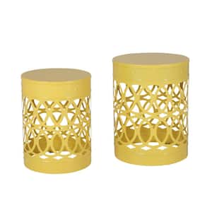 Holt Yellow Cylindrical Metal Outdoor Patio Side Table (Set of 2)
