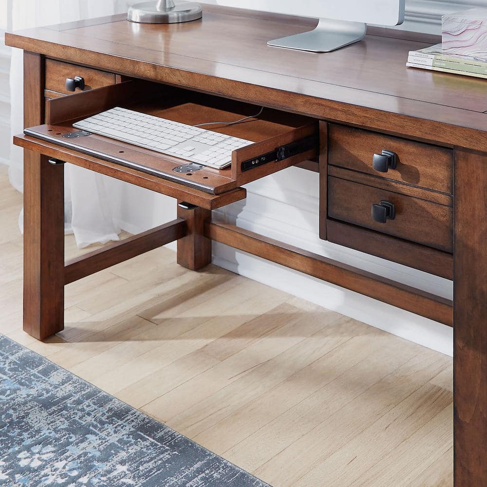 Tahoe Aged Maple Executive Desk with Keyboard Tray and Drawers