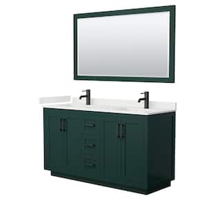Miranda 60 in. W x 22 in. D x 33.75 in. H Double Bath Vanity in Green with White Qt. Top and 58 in. Mirror