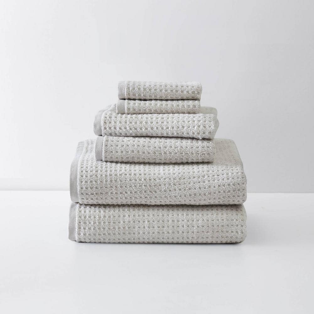 Gray Cotton 6-Piece Towel Set with Waffle Texture