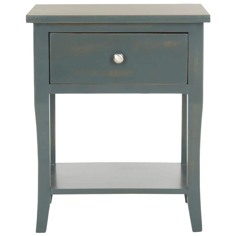 Transitional Blue and Gray Wood Metal Storage End Table
