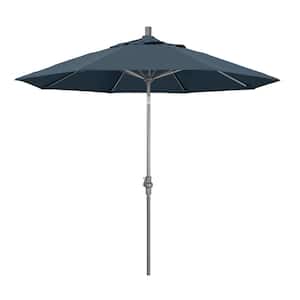 9 ft. Hammertone Grey Aluminum Market Patio Umbrella with Collar Tilt Crank Lift in Sapphire Pacifica