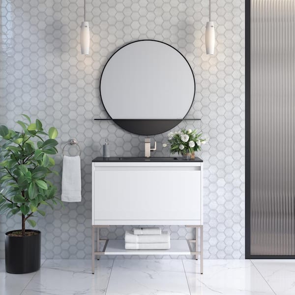 James Martin Vanities Mantova 35.4 in. W x 18.1 in. D x 35.4 in. H Single Bath Vanity Cabinet without Top in Glossy White