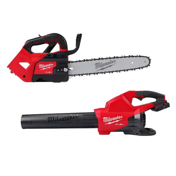 Milwaukee M18 FUEL 14 in. Top Handle 18V Lithium-Ion Brushless Cordless Chainsaw w/ M18 FUEL Dual Battery Blower (2-Tool)