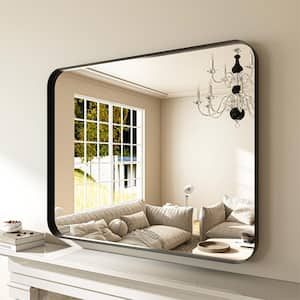 32 in. W x 40 in. H Black Aluminum Framed Modern Rounded Wall Mount Mirror