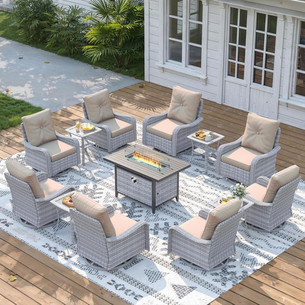 13 Piece Wicker Patio Furniture Set with 55,000 BTU Fire Pit Table，Black price history on PriceWatchPro