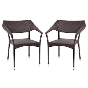 Brown Wicker/Rattan Outdoor Lounge Chair in Brown (Set of 2)