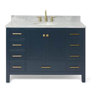 Cambridge 49 in. W x 22 in. D x 35.25 in. H Vanity in Midnight Blue with Marble Vanity Top in White with Basin