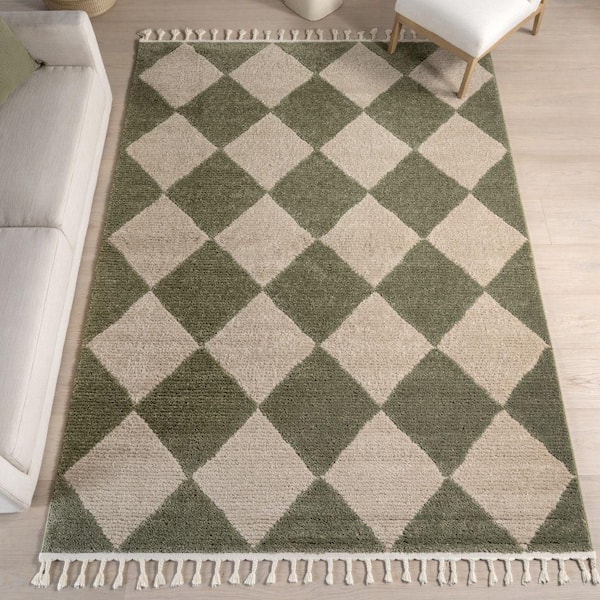 Aylin Diamond Tasseled Green 8 ft. x 10 ft. Indoor Area Rug
