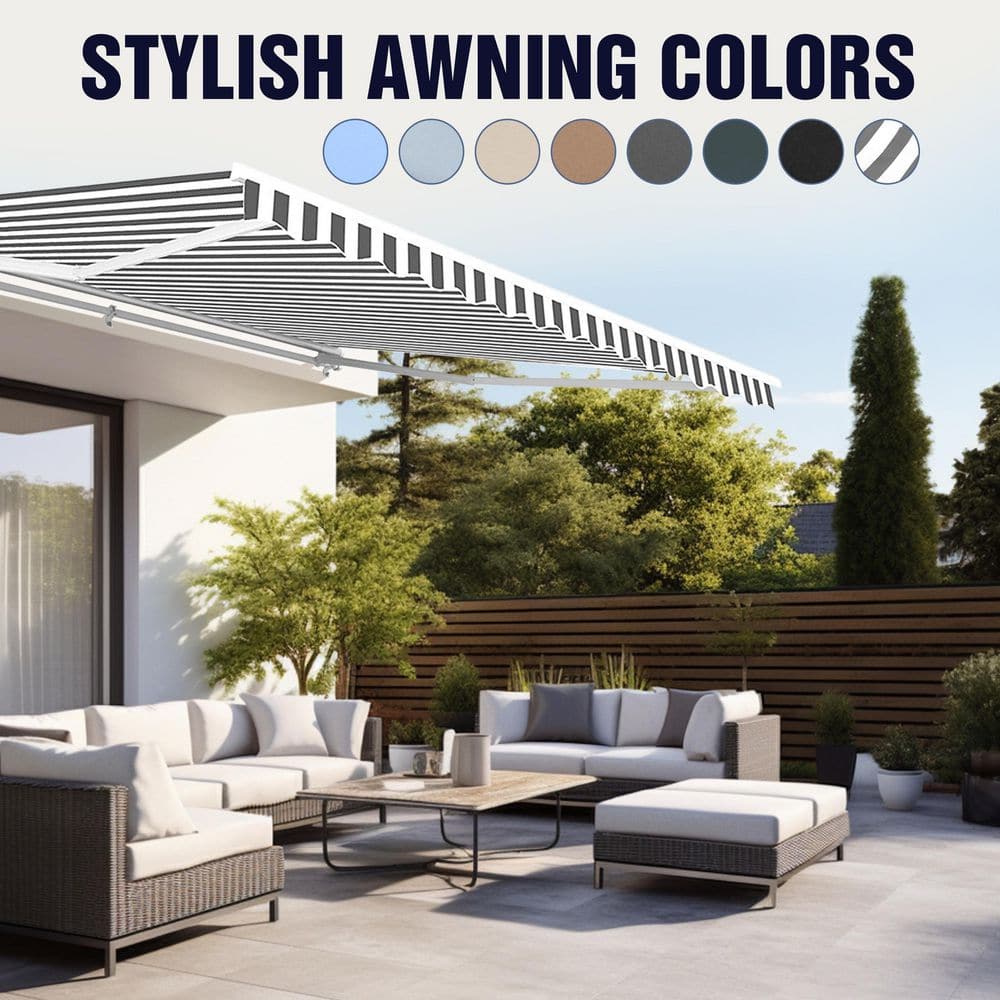 Sand Motorized Retractable Patio Awning with White Frame
