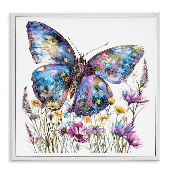 Stupell Industries Spring Garden Butterfly by LSR Design Studio White Framed Animal Giclee Art Print 24 in. x 24 in.