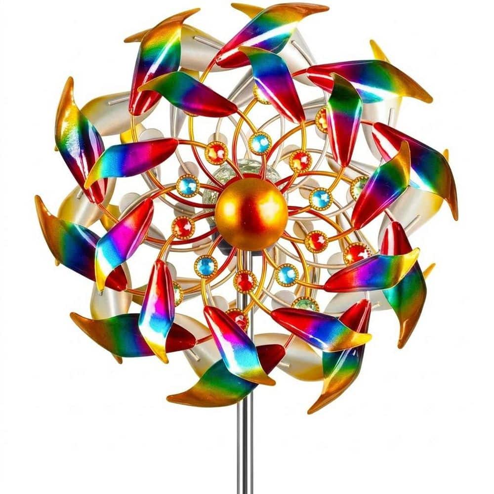 54 in. H Multi-Color Metal Solar Powered Wind Spinner Outdoor Kinetic Garden Decor with 4-Tier Rotating Blades price history on PriceWatchPro