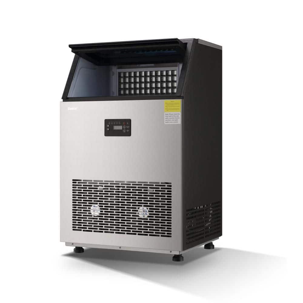 18.9 in. 130 lb. Freestanding Ice Maker in Stainless Steel with Adjustable Ice Cube Thickness and Ice Full Indicator