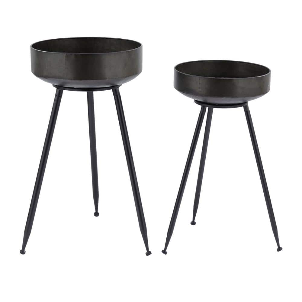 Monroe Lane Extra Large Black Metal Planter Set with Stands