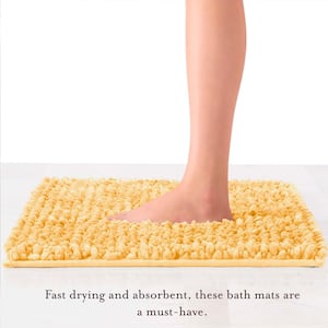 Butter Chenille Non-Slip Yellow 20 in. x 34 in. Polyester 2-Piece Bath Mat Set