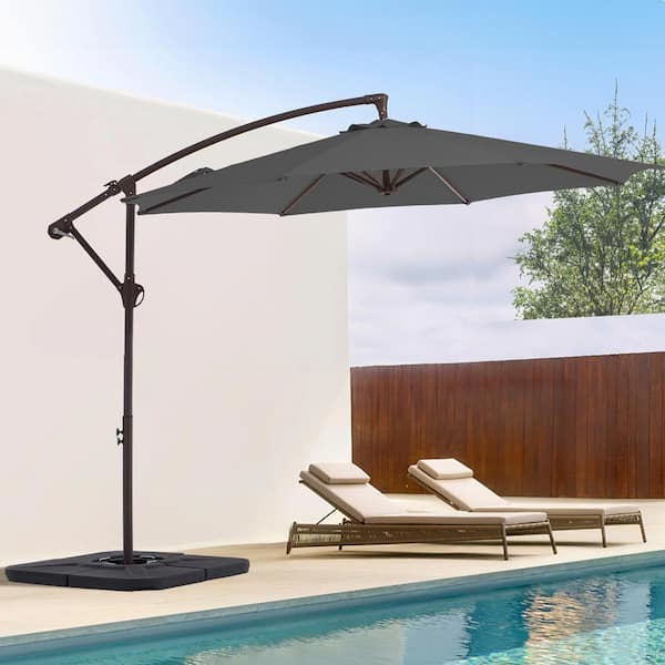 10 ft. Cantilever Round Offset Patio Umbrella in Gray