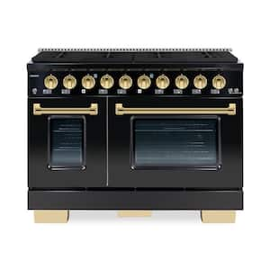 BOLD 48 in. 6.7 CF. 8 Burner Freestanding Dual Fuel Range NG Gas Stove and Electric Oven, GB RAL 9005 with Brass Trim