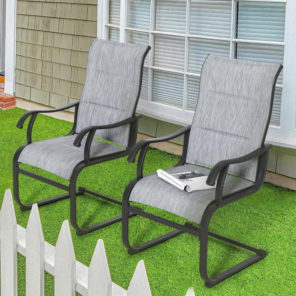 Light Gray Iron Frame Outdoor Dining Chairs with Breathable Textilene Fabric