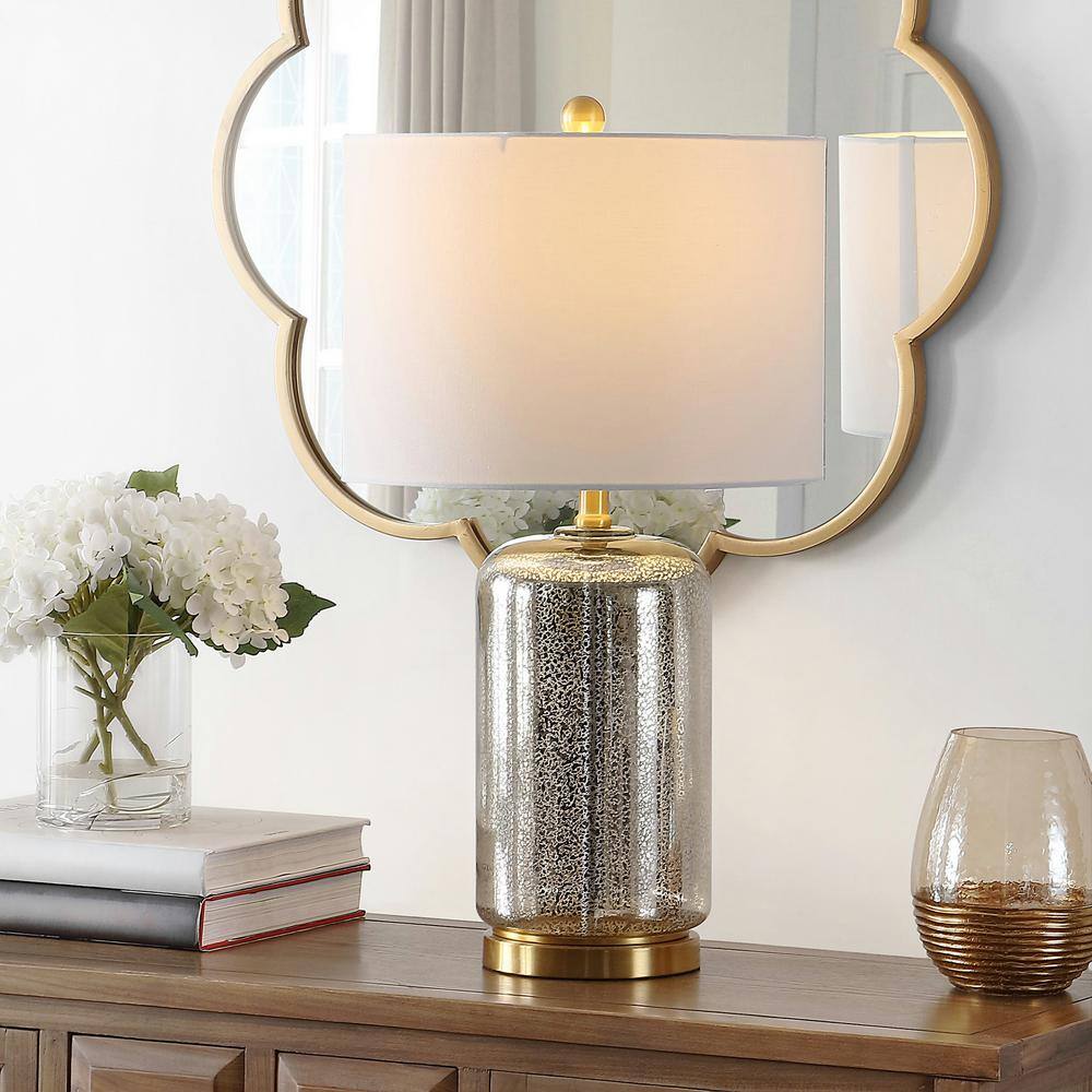 Elegant Silver Glass 18" Table Lamp with White Drum Shade