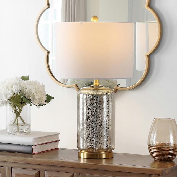 SAFAVIEH Novah 26 in. Silver Table Lamp with White Shade