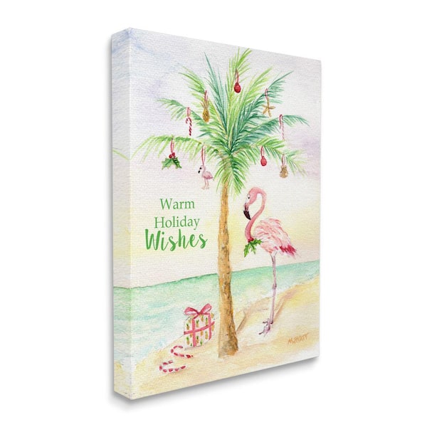 Tropical Flamingo Christmas Nautical Palm Tree by Melissa Hyatt LLC Unframed Print Abstract Wall Art 24 in. x 30 in.