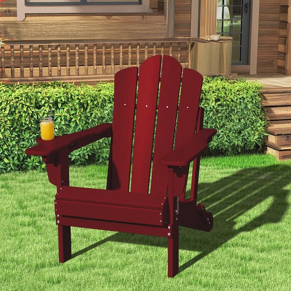 JEAREY 1-Piece HDPE Folding Adjustable Adirondack Chair in Red