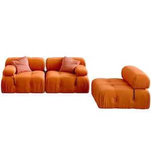 Minimalist Free Combination Sofa Modular 103.95 in. 3 Seater Velvet Convertible and Reversible Sectional Couch, Orange