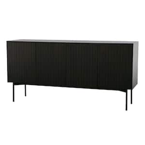 Gray and Black Wood Top 18 in. Sideboard with 4 Slatted-Doors