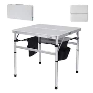 23.6 in. x 23.6 in. MDF Aluminum Square Outdoor Table Card Table Picnic Table Height Adjustable, Carry Handle for Camp