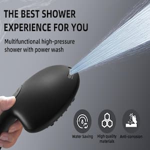 High Pressure 5.12 in. 9-Spray Patterns Wall Mount Handheld Shower Head with Bult-in Power Wash 1.8 GPM in Matte Black
