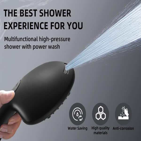 High Pressure 5.12 in. 9-Spray Patterns Wall Mount Handheld Shower Head with Bult-in Power Wash 1.8 GPM in Matte Black