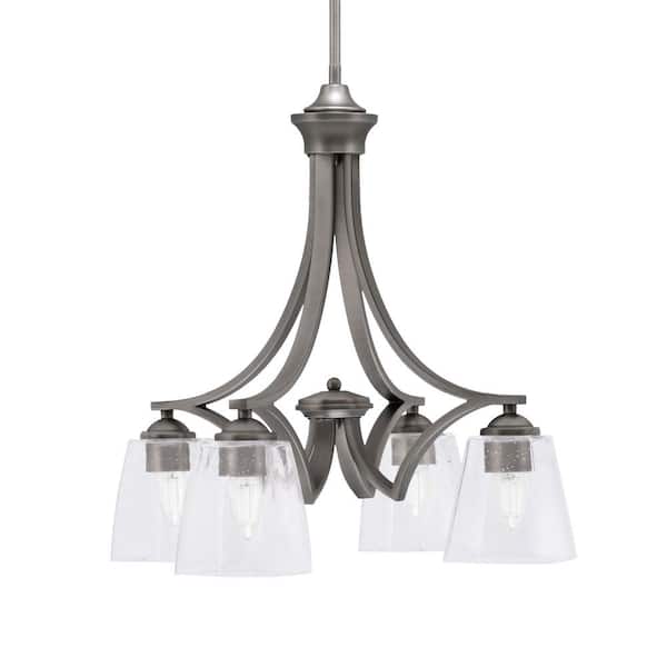 Unbranded Clevelend 4-Light Graphite Chandelier, Round Chandelier with 4.5 in. Square Clear Bubble Glass Shades, No bulbs included