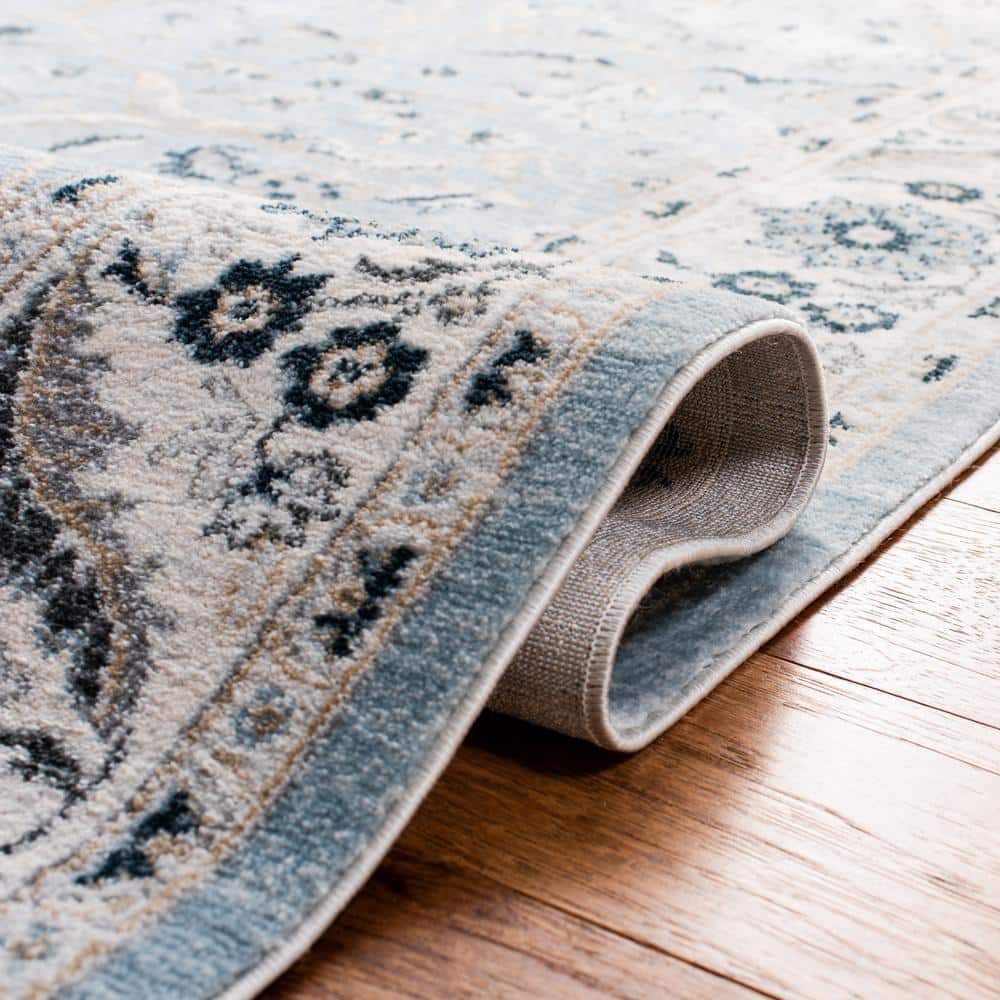 Isabella Light Blue and Cream Synthetic Rectangular Area Rug