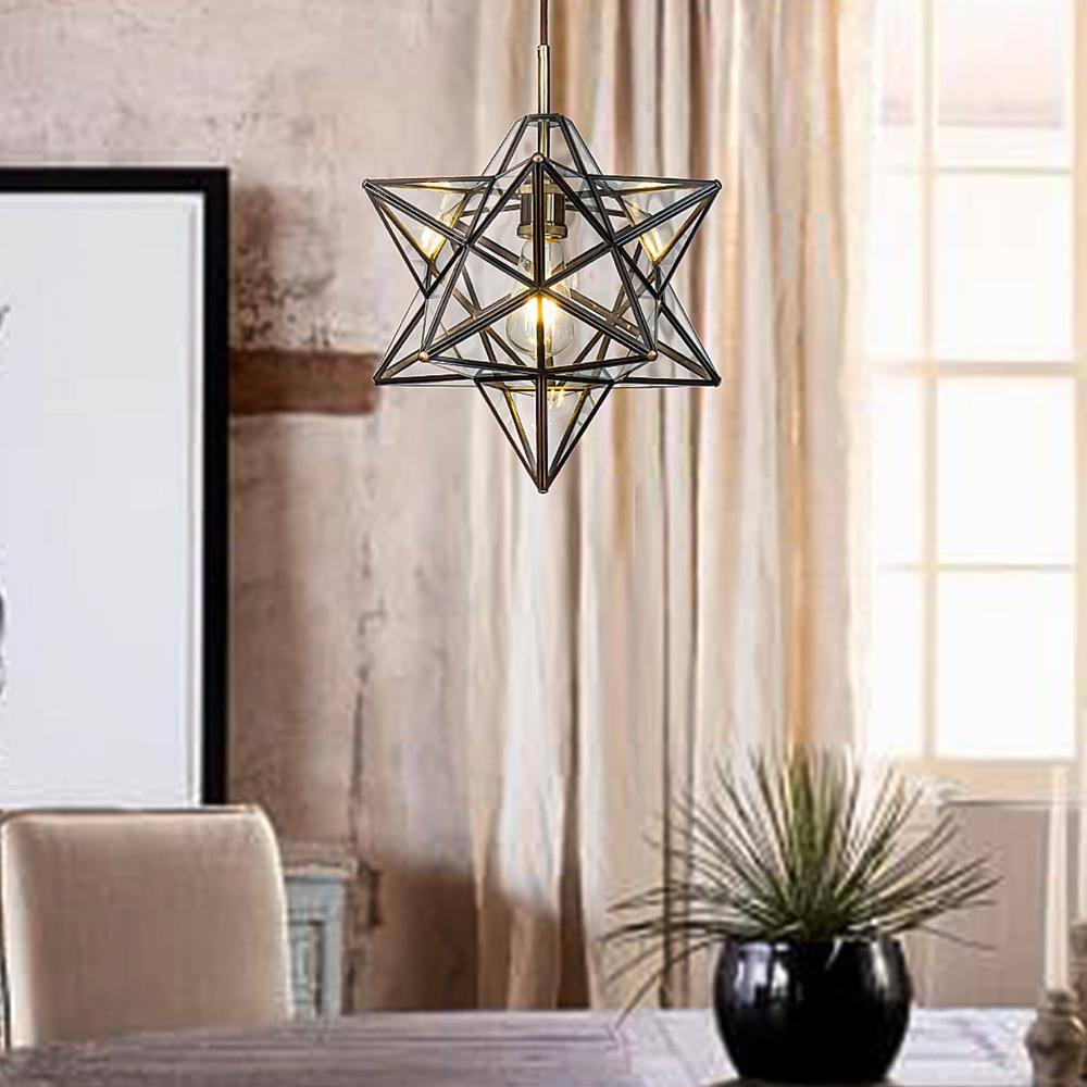 Clear Glass Star Light Pendant Chandelier Handmade Moravian 