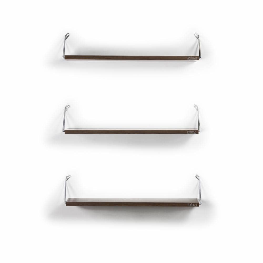 24 in. W x 5 in. D Walnut, Chrome Decorative Wall Shelf Rustic Floating Tri