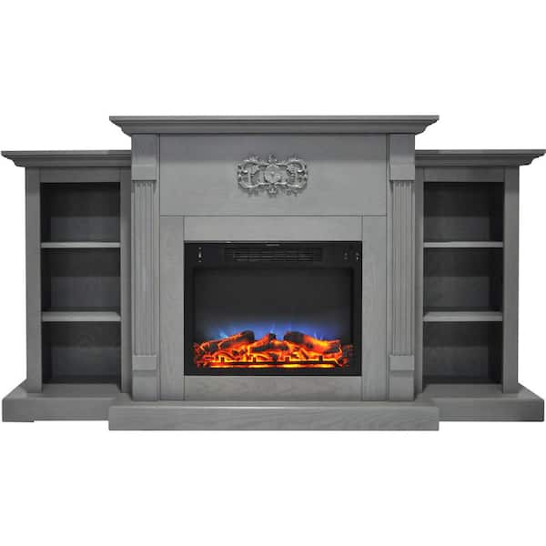Cambridge Sanoma 72 in. Electric Fireplace in Gray with Built-in Bookshelves and a Multi-Color LED Flame Display